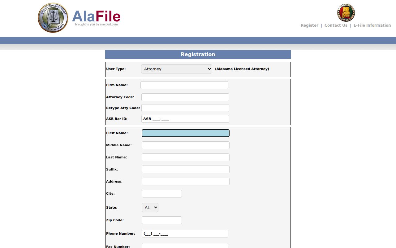 Macon County docket search AlaFile registration form