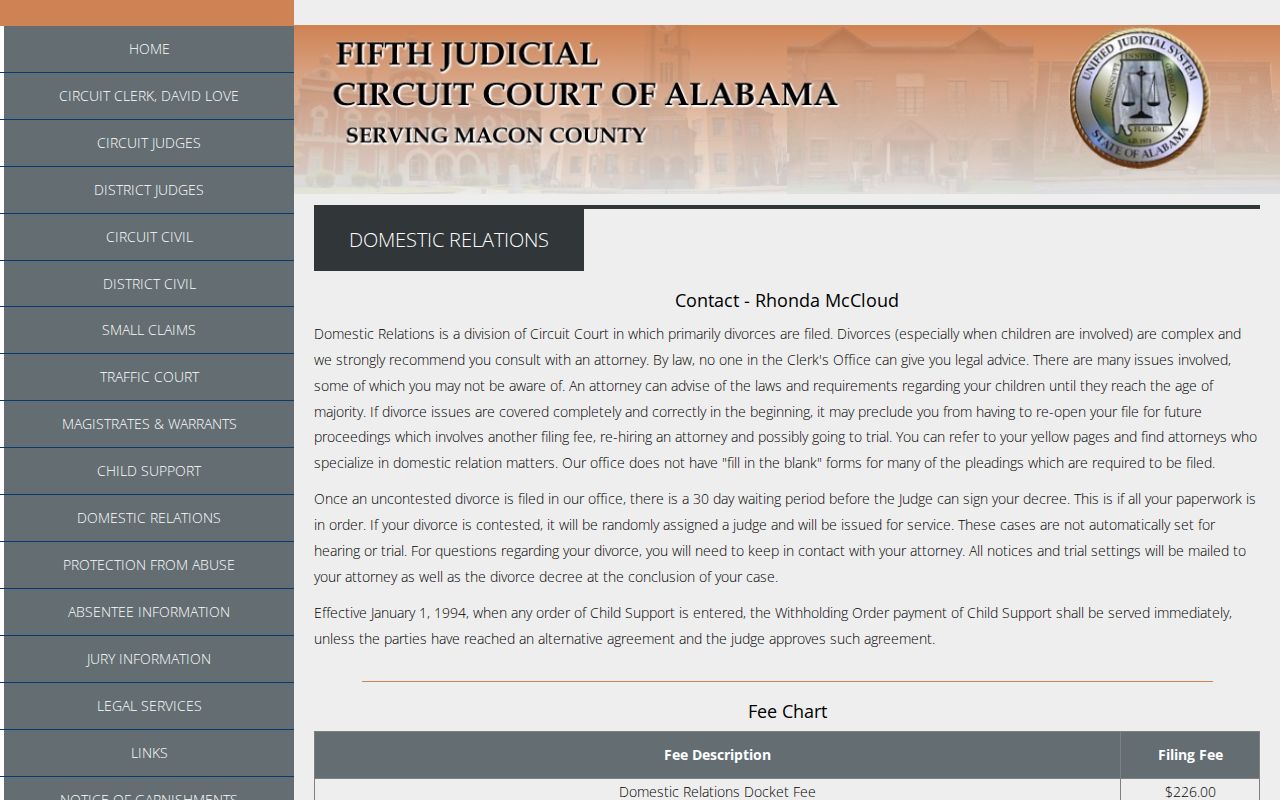 Macon County Domestic Relations division webpage