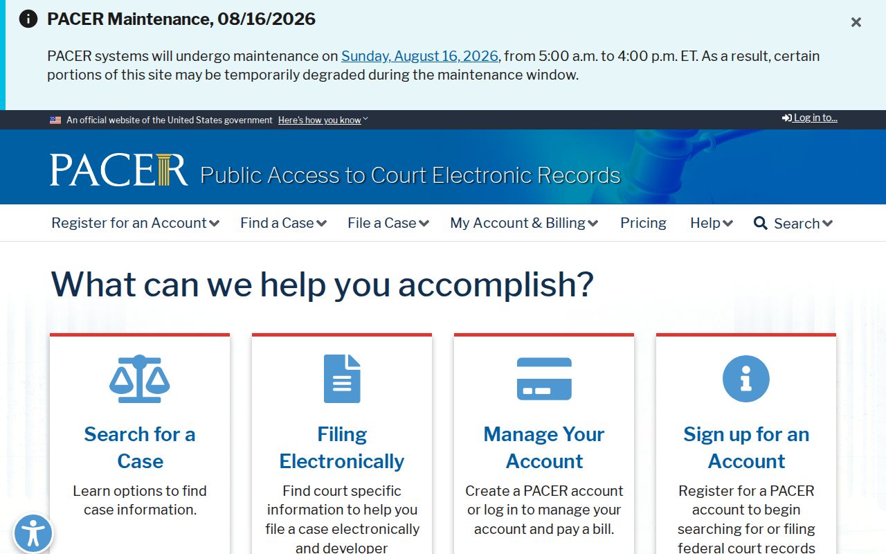 Official federal PACER court records website