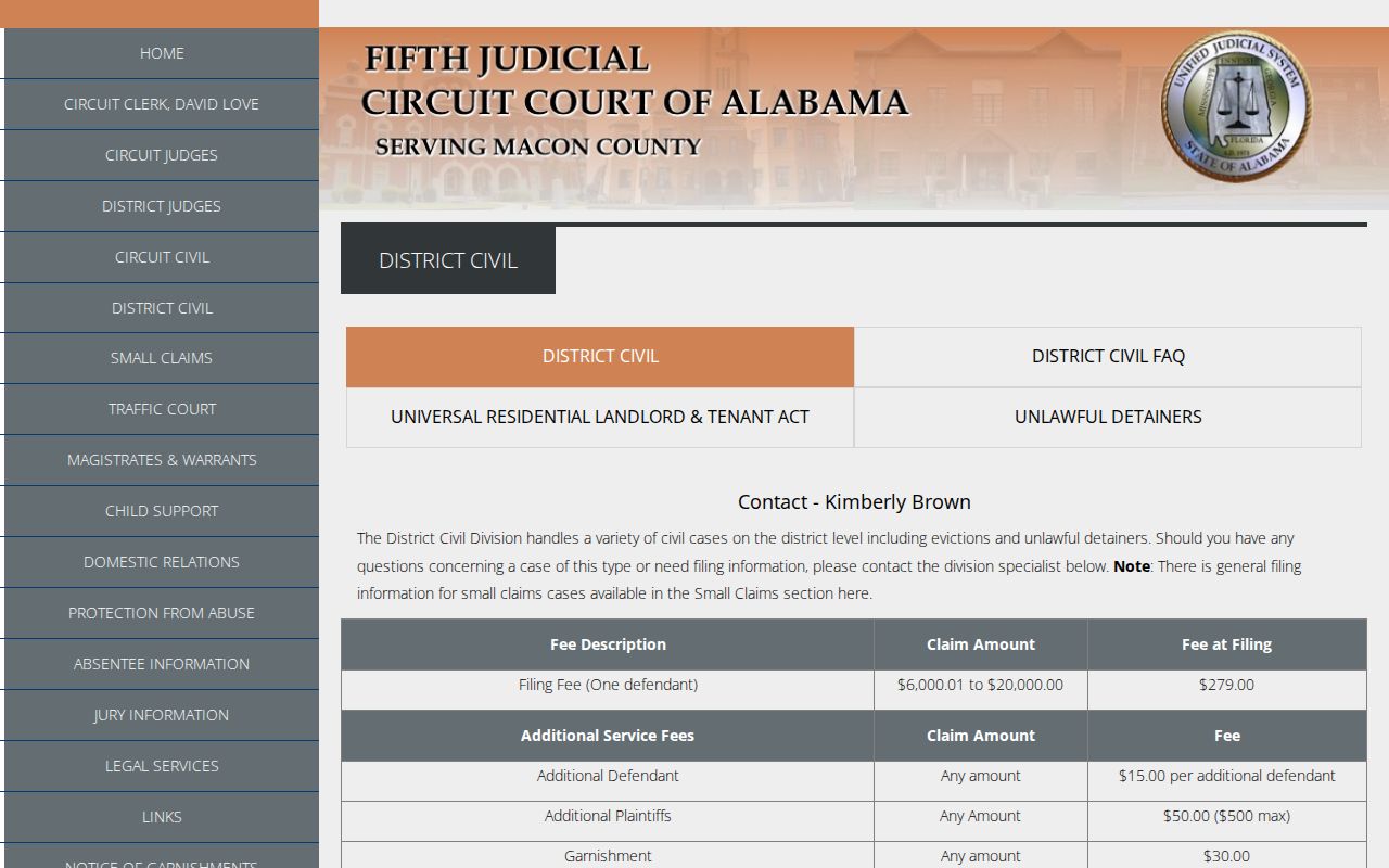 Macon County civil court docket division information