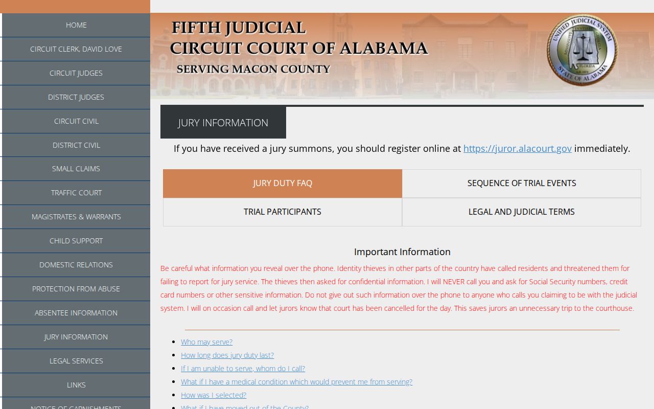 Macon County court docket and jury information