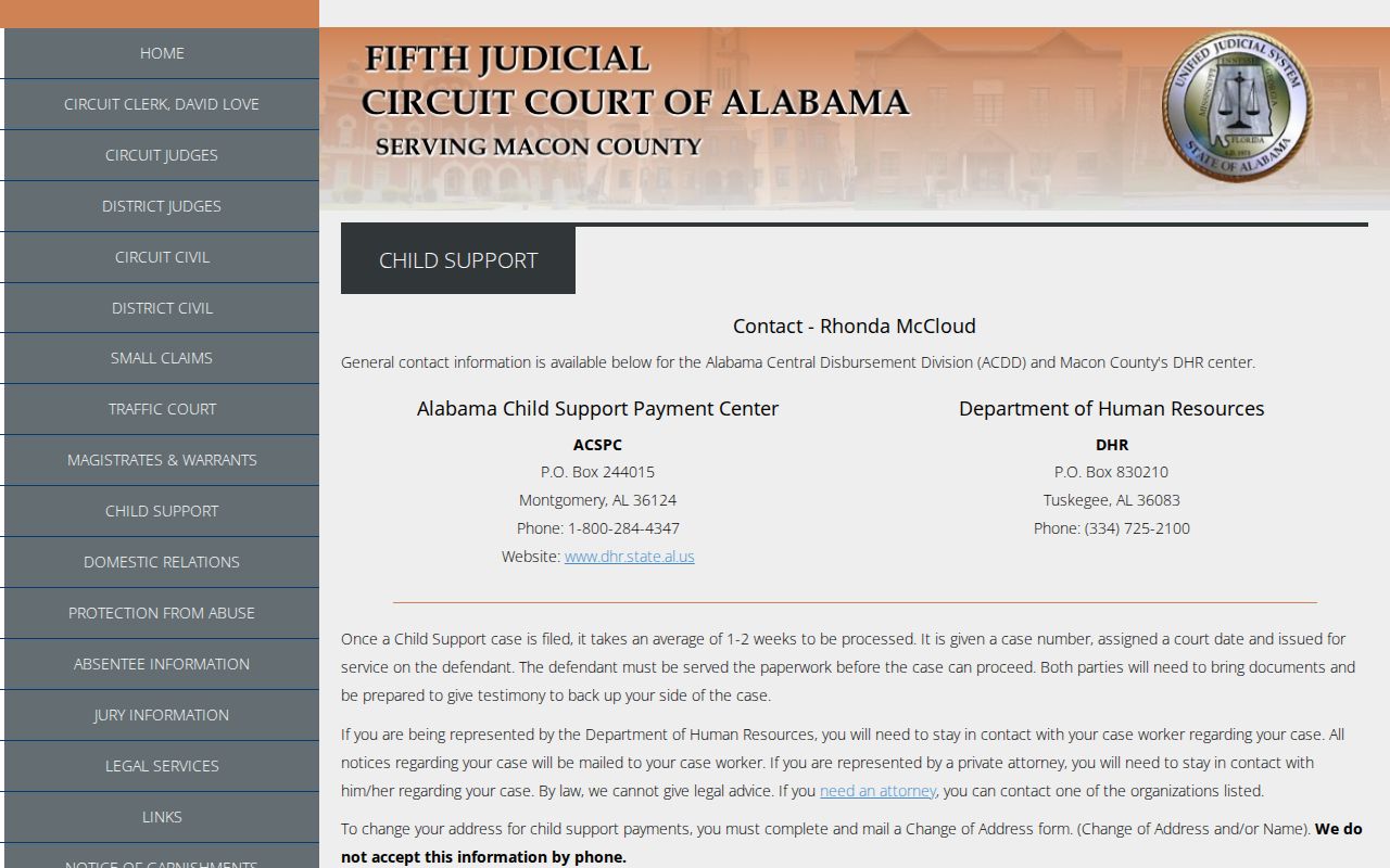 Macon child-support court records distinct from Notasulga municipal records