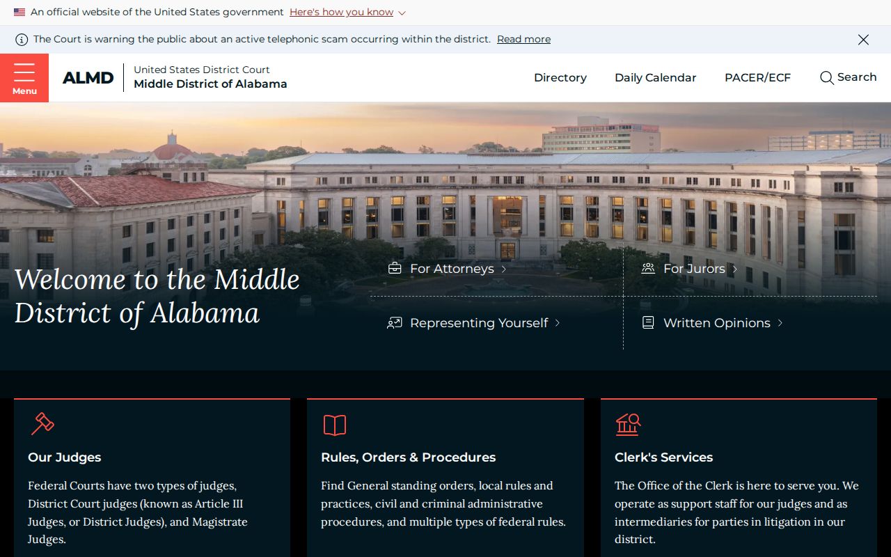 U.S. District Court for the Middle District of Alabama website