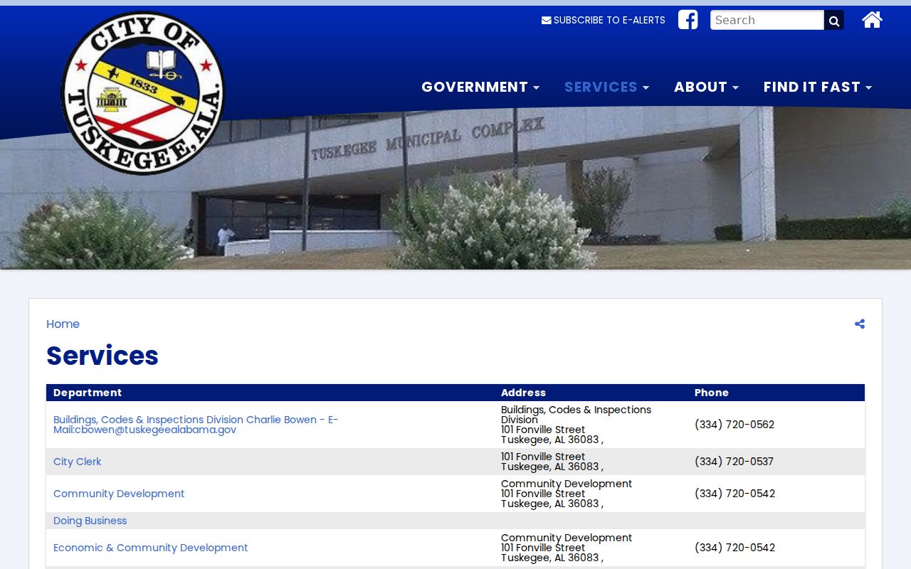 Tuskegee court records route in the official city department directory